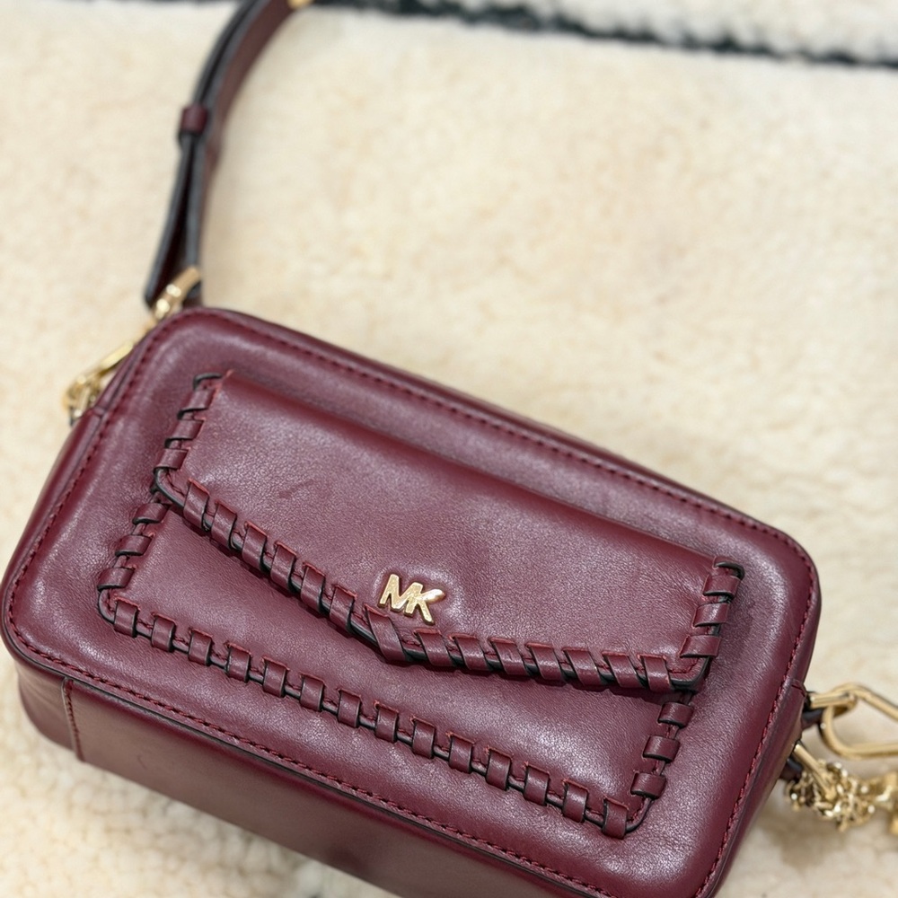 Michael Kors Wine Leather Crossbody with Woven Trim